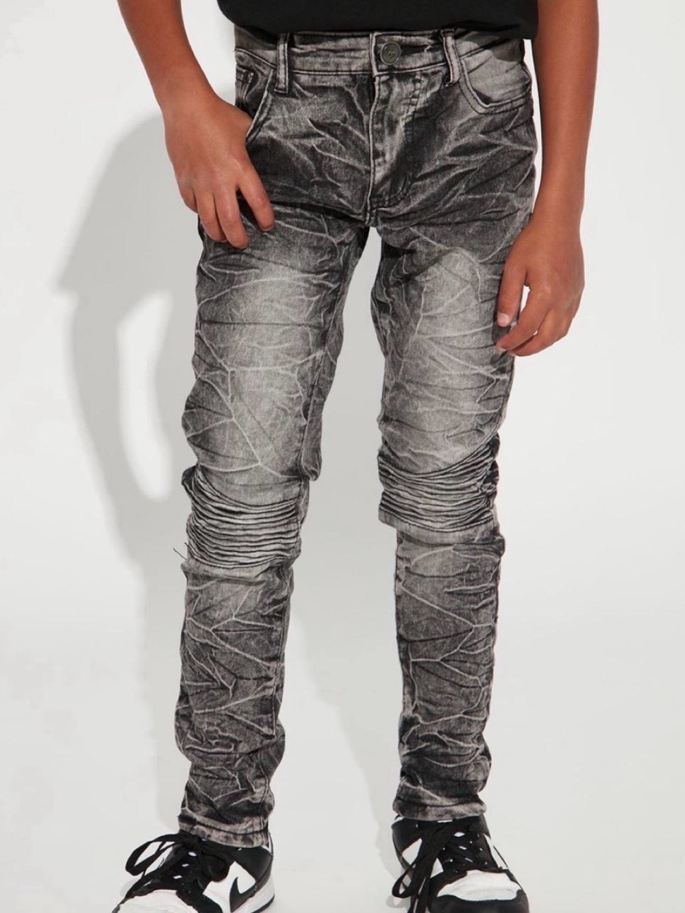 mecca Kid's Skinny Acid Washed Moto-Detail Jeans